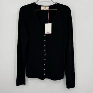 Kilte Collection The Katherine Rib Knit Cardigan size 3 L/XL Black Rayon